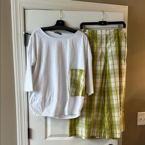 Women’s pants and top Set in White and Green Plaid